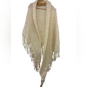 Casalino HUGE Mohair/Wool Elegant Cream Knit Women's Poncho/Wrap Fringe NWOT